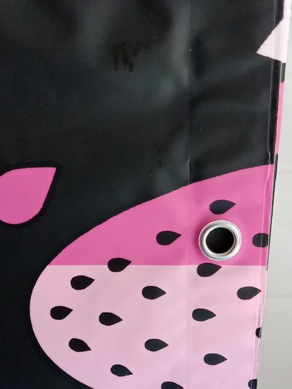 Betsey Johnson Pink & Black Strawberry Print Shower Curtain Liner